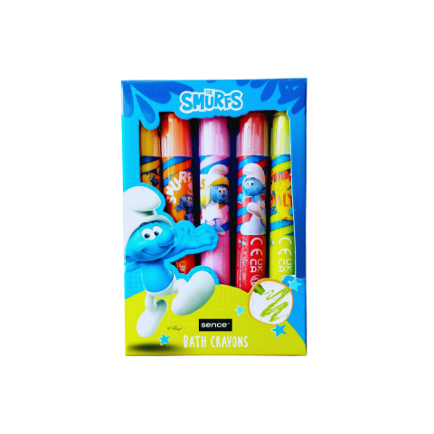 Jucarii, Copii & Bebe - Creioane colorate baie Sence The Smurfs, 5 bucati