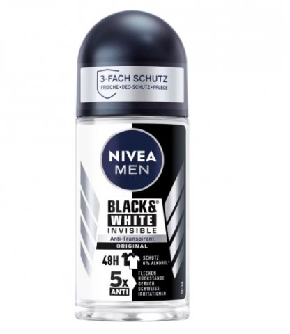 Deodorant antiperspirant Nivea Invisible for Black and White Roll-On, 50 ml