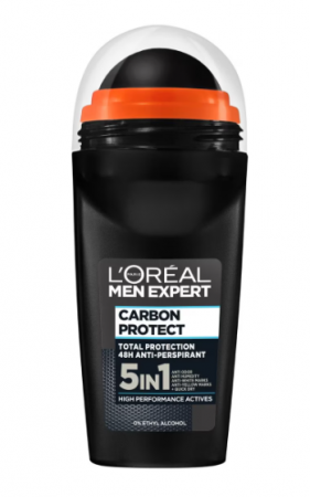Deodorante si Antiperspirante - Deodorant Carbon Protect 5 in 1 Men Expert, L'Oreal Paris, Roll-on, 50 ml
