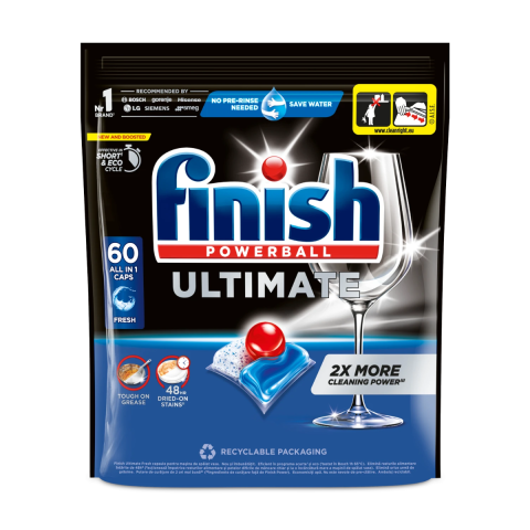 Detergenti Bucatarie si Vase - Detergent capsule Finish Ultimate All in 1 pentru masina de spalat vase, 60 spalari, 774 g