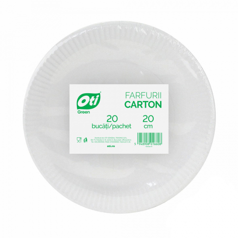 Casa, Gradina & Bricolaj - Farfurii carton, OTI GREEN, albe, 20 cm, 20 buc/set