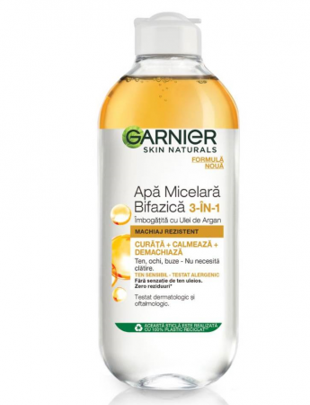Curatare si Demachiere - Garnier Skin Naturals Apa micelara bifazica cu ulei de Argan, 400 ml