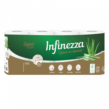 Pachete Speciale - Hartie igienica Infinezza, Aloe vera, 3 straturi, 8 role Misavan