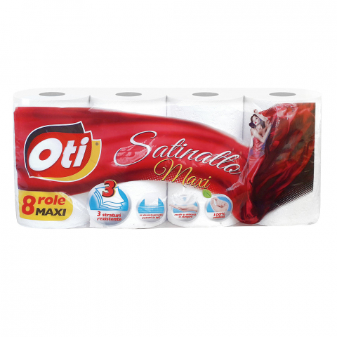 Casa, Gradina & Bricolaj - Hartie igienica OTI Satinatto Maxi, alba, 8 role, 3 straturi