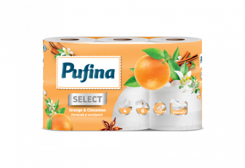 Curatenie & Intretinere - Hartie igienica Pufina Select, Portocala si Scortisoara, 6 role, 4 straturi