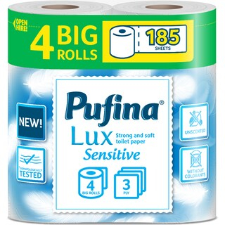 Hartie Igienica - Hartie igienica Pufina Sensitive Lux, 4 role, 3 straturi