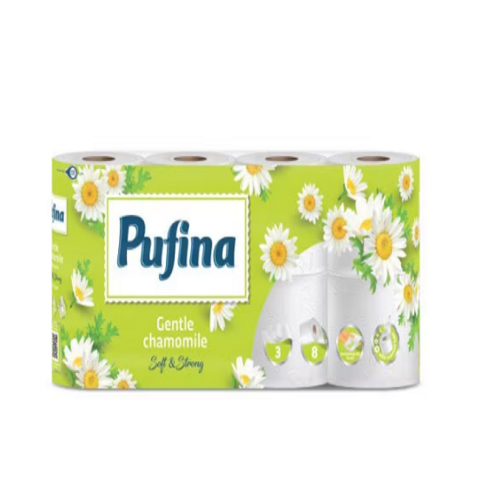 Curatenie & Intretinere - Hartie igienica Pufina Soft Musetel, 8 role, 3 straturi