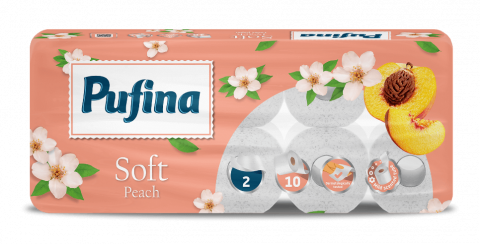 Curatenie & Intretinere - Hartie igienica Pufina Soft Piersica, 10 role, 2 straturi