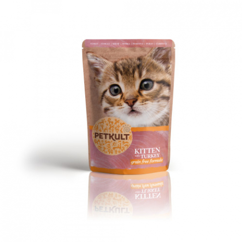 Noutati - Hrana umeda pentru pisici junioare Petkult cu curcan 100 g