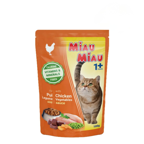 Pet Shop - Hrana umeda pentru pisici Miau Miau cu Pui & Legume in sos, 100 g