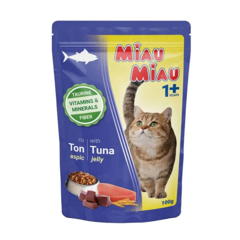 Pet Shop - Hrana umeda pentru pisici Miau Miau cu ton in aspic, 100 gr