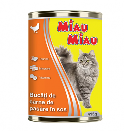 Hrana - Hrana umeda pentru pisici Miau-Miau, Pui, Conserva 415g