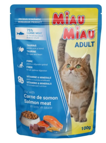 Hrana - Hrana umeda pentru pisici Miau-Miau, Somon in sos, plic 100 g