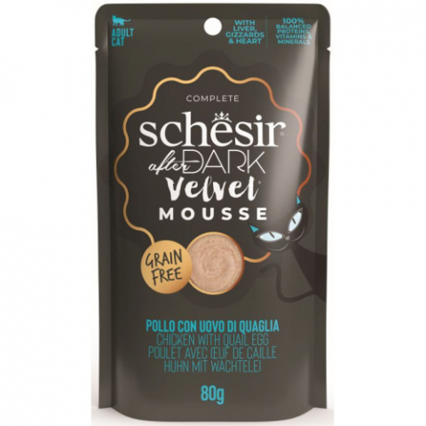 Hrana - Hrana umeda pentru pisici Schesir After Dark Plic, mousse cu Pui si Ou de Prepelita 80 gr