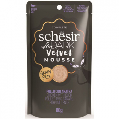Hrana pentru pisici - Hrana umeda pentru pisici Schesir After Dark Plic, mousse cu Pui si Rata 80 gr