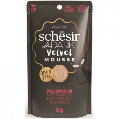 Hrana - Hrana umeda pentru pisici Schesir After Dark Plic, mousse cu Pui si Vita 80 gr
