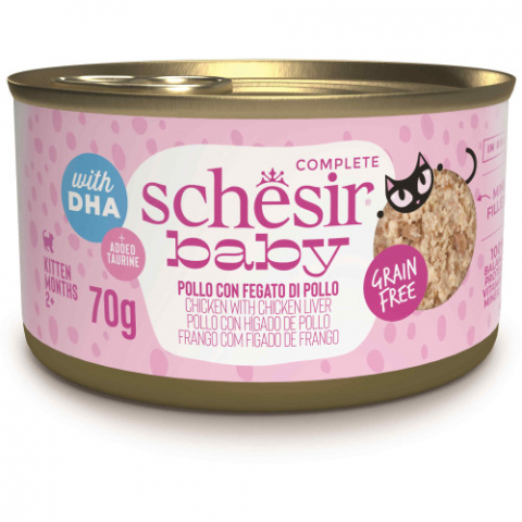 Hrana - Conserva pentru pisici Schesir Baby Conserva, Supa cu Pui si Ficat 70 gr