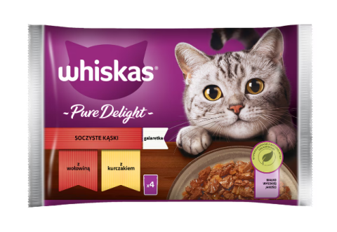 Hrana - Hrana umeda pentru pisici Whiskas Pure Delight, 4 x 85g, cu carne de vita si pui