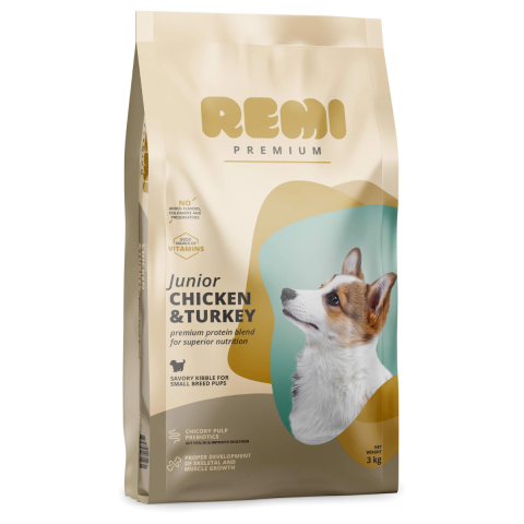 Pet Shop - Hrana Uscata Caini, Remi Premium Junior Small Breed cu Pui si Curcan, 1 kg