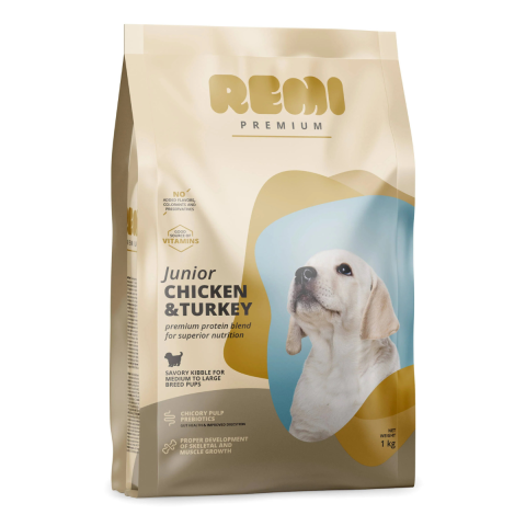 Pet Shop - Hrana uscata pentru caini, Remi Premium Junior Medium&Large Pui si Curcan, 1 kg