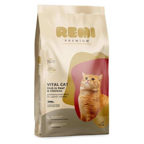 Pet Shop - Hrana uscata pentru pisici, Remi Premium Vital Vita si Pui, 1.5 kg