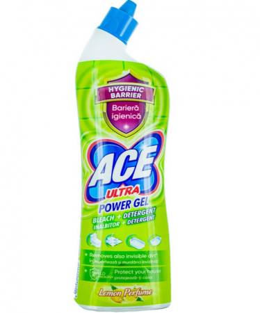 Curatenie & Intretinere - Inalbitor si degresant toaleta cu parfum de Lamaie Ace Power Gel, 750 ml