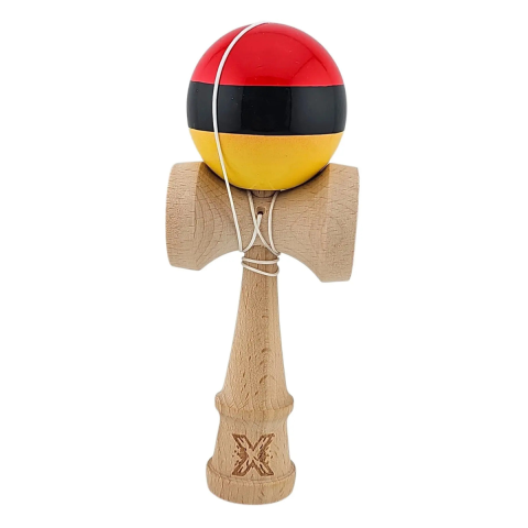 Jocuri - Kendama X Originala, Profesionala, Flippy, Super Sticky din Lemn, 18 cm, Rosu/Negru/Galben