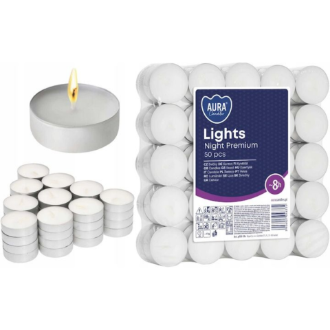 Casa, Gradina & Bricolaj - Lumanari parfumate Aura, Alb, 3.9x2.1 cm, 8h, set 50 bucati