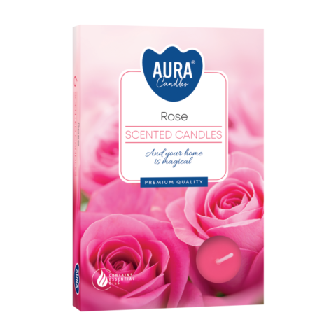 Decoratiuni - Lumanari parfumate, Bispol Aura Candles, Rose, 6 bucati