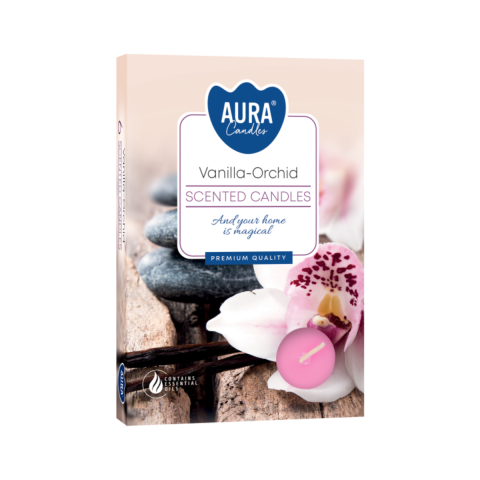Decoratiuni - Lumanari parfumate, Bispol Aura Candles, Vanilie si orhidee, 6 bucati