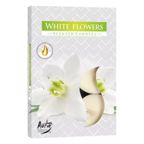 Decoratiuni - Lumanari parfumate, Bispol Aura Candles, White Flowers, 6 bucati