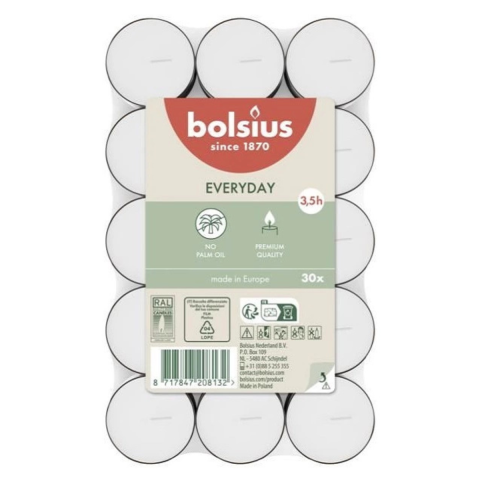 Casa, Gradina & Bricolaj - Lumanari Pastila Bolsius Everyday, timp de ardere 3.5h, set 30 Bucati