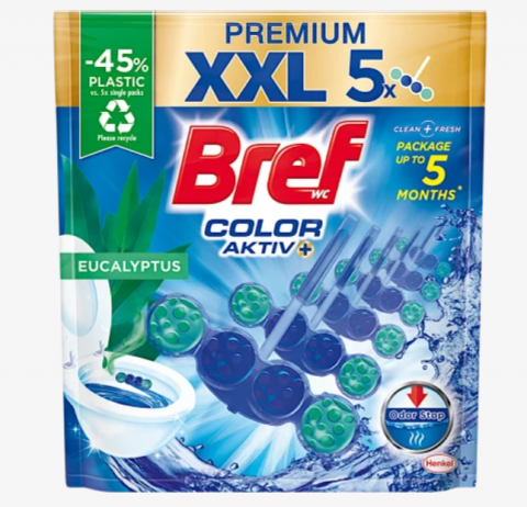 Casa, Gradina & Bricolaj - Odorizant toaleta Bref Color Active Eucalyptus, 5x50 g