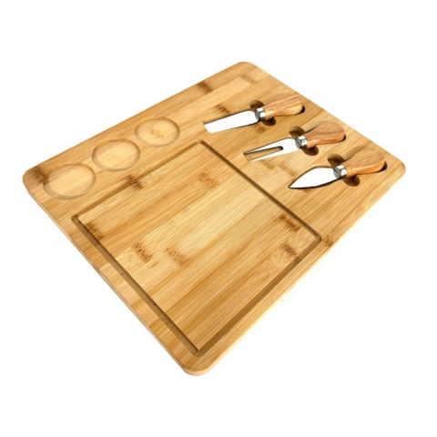 Casa, Gradina & Bricolaj - Platou din bambus GRUNBERG, 3 accesorii inox, 26x33cm