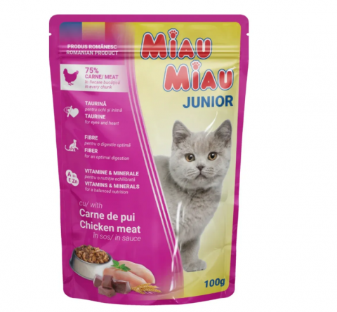 Hrana pentru pisici - Plic hrana umeda pisici, Miau Miau junior