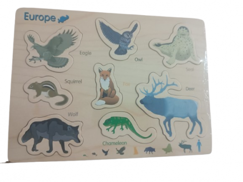 Jocuri & Jucarii - Puzzle Montessori FamousKids, Animale continentul Europa, 7 piese