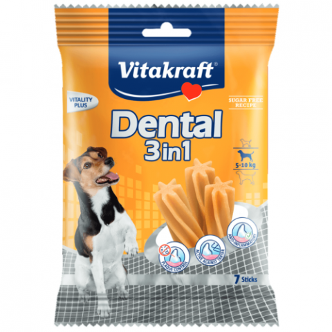 Hrana - Recompensa pentru caini Vitakraft Dental Snack 3in1 Small 120 g