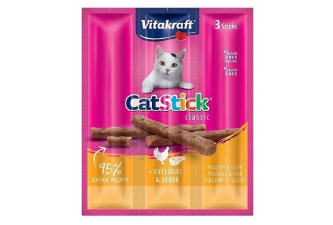 Hrana - Recompense pentru pisici Vitakraft Cat Sticks Mini, Carne de pasare/Ficat, 3x6 g