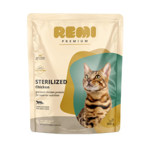 Pet Shop - Hrana uscata REMI Premium pentru pisici sterilizate, cu pui, 400 g
