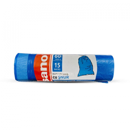 Uz Casnic - Saci menajeri cu snur albastri, Sano, 60 L, 15 buc, 60x80 cm