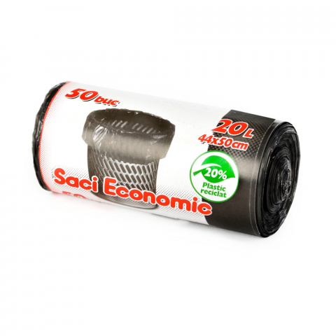 20 L - Saci menajeri ECONOMIC 20L, negru, 45x52 cm, 50 buc./rola