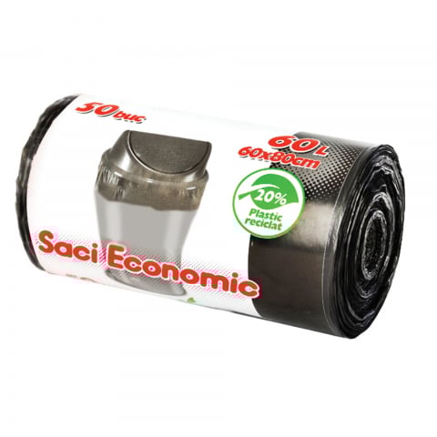 60 L - Saci menajeri ECONOMIC 60L XL, negru, 60x80 cm, 50 buc./rola