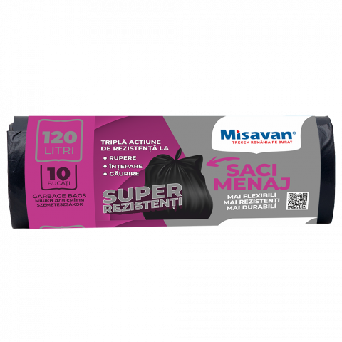 Curatenie & Intretinere - Saci menajeri Misavan 120l, 10 buc, negru