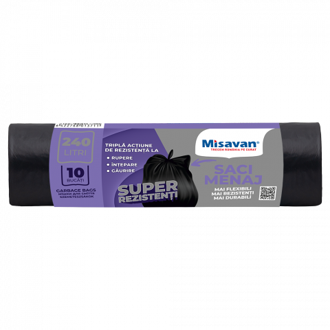 Curatenie & Intretinere - Saci menajeri Misavan 240l, 10 buc, negru