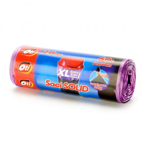 60 L - Saci menajeri SOLID 60L XL, violet, 60x80 cm, 20 buc./rola