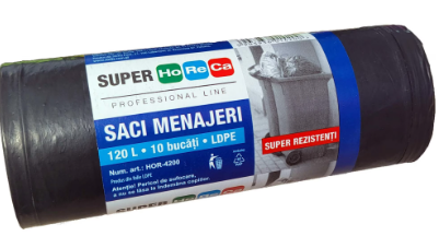 Curatenie & Intretinere - Saci Menajeri Super Horeca LDPE Negru, 320 litri, 10 Bucati