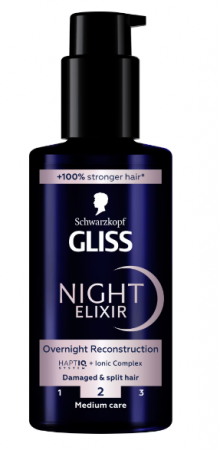 Masca si Tratament - Ser tratament pentru par deteriorat si despicat, Schwarzkopf Gliss Night Elixir Overnight Reconstruction, 100ml
