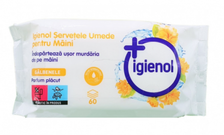 Servetele umede - Servetele Antibacteriene Igienol pentru maini, galbenele, 60 pcs