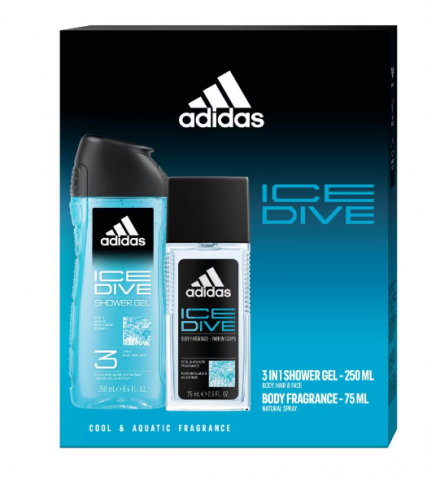 Produse de Baie - Set Adidas Ice Dive: Deodorant Natural Spray, 75 ml + Gel de dus, 250 ml