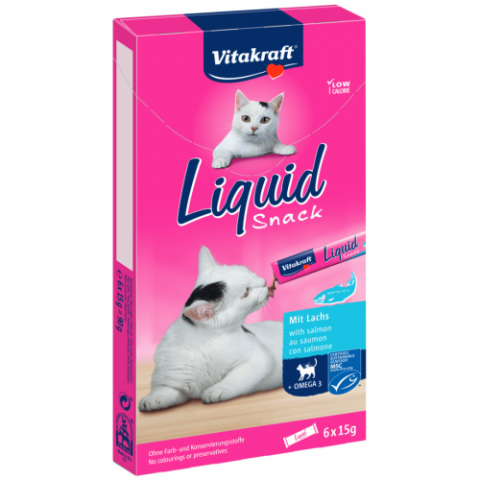 Biscuiti si recompense - Snack lichid pentru pisici Vitakraft cu Somon si Omega 3 6x15g